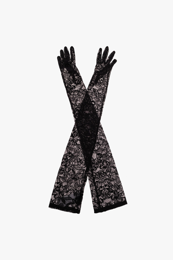 Versace Long gloves in black from . Rendered in floral lace